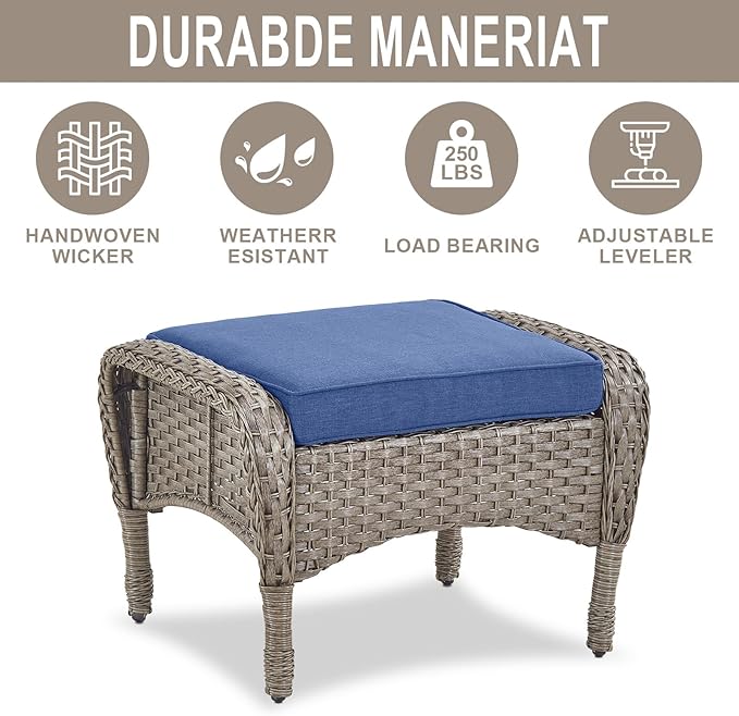 Belord Outdoor Ottomans for Patio Foot Rest - 25 Inch PE Wicker Foot Stool Set of 2 for Patio Furniture Sets,All Weather Rattan Ottoman for Balcony Deck Backyard Brown Gray