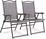 Giantex Set of 2 Patio Folding Chairs, Outdoor Patio Dining Chairs w/Armrest, Sling Back, Metal Frame - Photo 1