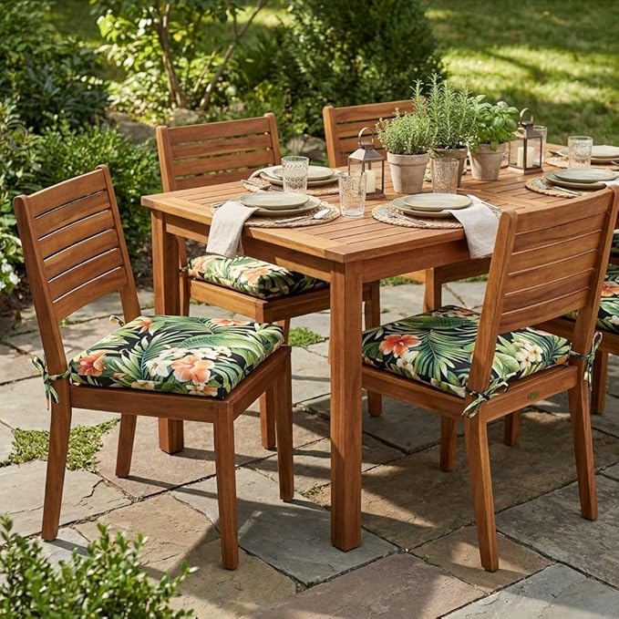 BrylaneHome Chair Cushion with Ties - 18.75" L x 18" W - Patio & Outdoor - Water - Photo 5