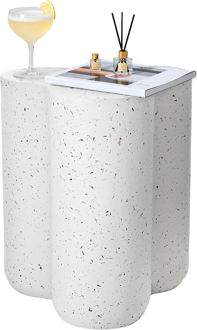 18” Side Table, Modern Outdoor Accent Table with Painted Faux Terrazzo-Look, Durable Lightweight Coffee Table Art Decor - Photo 3
