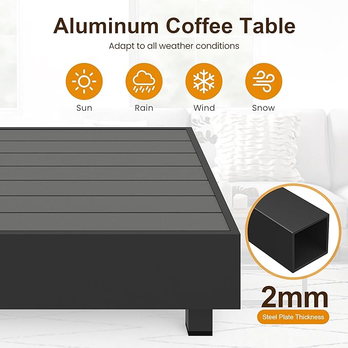 Aluminum Outdoor Coffee Table, All-Weather Square Metal Patio Coffee Table Furniture for Balcony, Garden, Indoor or Outdoor Use, Dark Grey