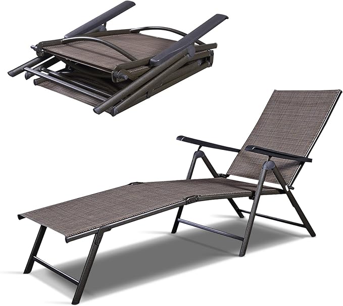 S AFSTAR Patio Chaise Lounges, Outdoor Reclining Lounge Chairs with Adjustable Backrest & Heavy Duty Steel Frame, Recliner Chair for Poolside Lawn Backyard (1)