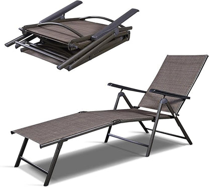 S AFSTAR Patio Chaise Lounges, Outdoor Reclining Lounge Chairs with Adjustable Backrest & Heavy Duty Steel Frame, Recliner Chair for Poolside Lawn Backyard (1)