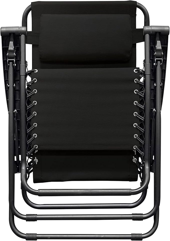 Caravan Sports Zero Gravity Outdoor Portable Folding Camping Lawn Deck Patio Lounge Chair with Adjustable Headrest, Black (Pair)