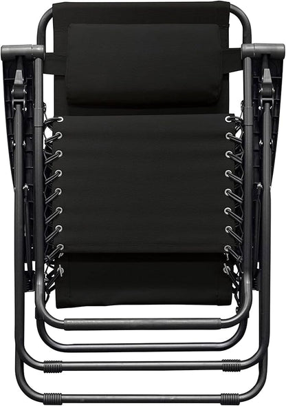 Caravan Sports Zero Gravity Outdoor Portable Folding Camping Lawn Deck Patio Lounge Chair with Adjustable Headrest, Black (Pair)