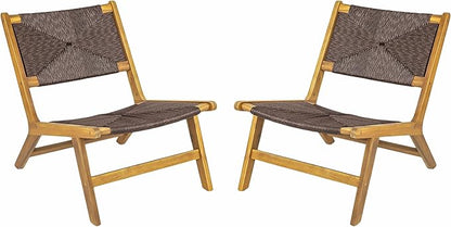 Christopher Knight Home Oner Lounge Chair Outdoor Set of 2, Sturdy Acacia Wood Armless Chair, Weather Resistant Outdoor Furniture, Garden/Poolside Extra Seat with Natural PE Wicker, Teak + Dark Brown
