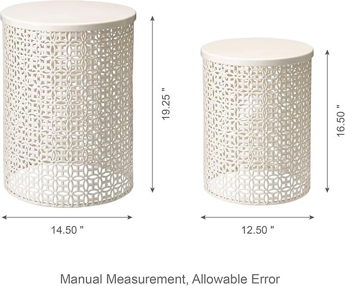Glitzhome Outdoor Side Table Set of 2, Decorative Garden Stool for Patio, Heavy Duty Metal Frame Accent Table Modern End Table, Cream White | Indoor Outdoor, Heavy Duty, Accent Table, Modern End Table