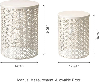Glitzhome Outdoor Side Table Set of 2, Decorative Garden Stool for Patio, Heavy Duty Metal Frame Accent Table Modern End Table, Cream White | Indoor Outdoor, Heavy Duty, Accent Table, Modern End Table