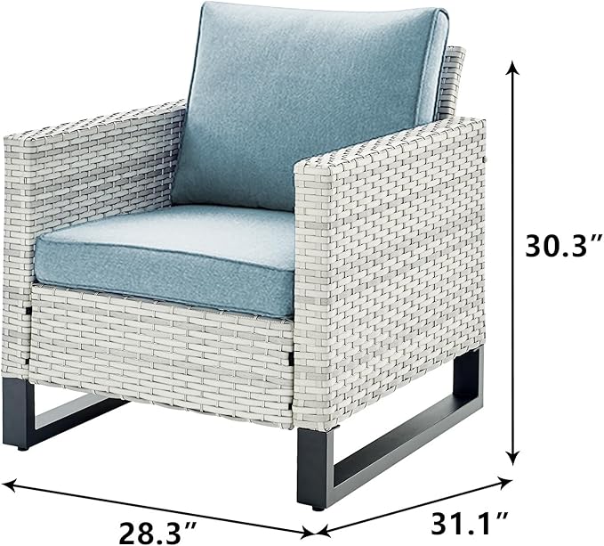 Rilyson Wicker Outdoor Patio Chairs Set of 2-2 Piece Rattan Chairs with Waterproof Wicker,Comfortable Cushions and Sturdy Metal Frame for Outside Porch Deck Backyard(Light Grey/Sky Blue)
