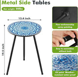 2 Packs Metal Mosaic Round Side Tables 13.4" Small Outdoor Patio Round Accent Coffee Tables Indoor Corner Stand for - Photo 3