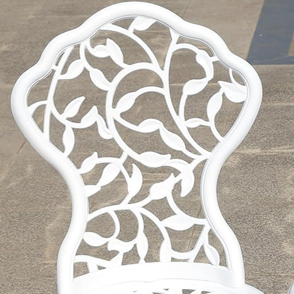 KAILI Rose Garden Cast Aluminum Bistro Chairs, Decorative Outdoor Patio Seating, Set of 2, White and Black (Leaf Chair White)