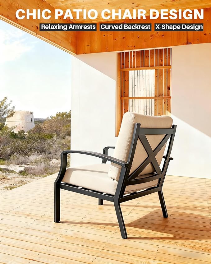 Outdoor Sofa Chair Set of 2, Never-Rust Aluminum Patio Club Chairs, Deep-Seating Patio Sofa Armchair with Thick Cushion - Photo 8