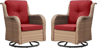 Rilyson Patio Chairs Rocking Swivel Chiar - 2 Piece Outdoor Patio Rattan Wicker Furniture Chairs Set with High Back and Deep Seating for Outside Porch Deck(Yellow/Red)