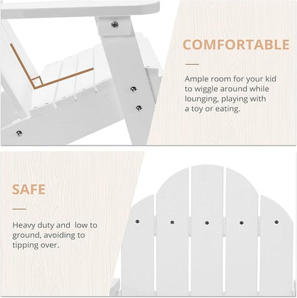 LUE BONA Kids Adirondack Chair Set of 2, White Poly Lumber Plastic Weather Resistant Toddler Outdoor Patio Lounge Chair for Balcony, Backyard