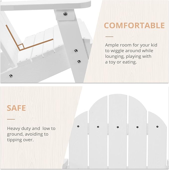 LUE BONA Kids Adirondack Chair Set of 4, Poly Lumber Plastic, Weather Resistant Toddler Outdoor Patio Lounge Chair for Balcony, Backyard, White