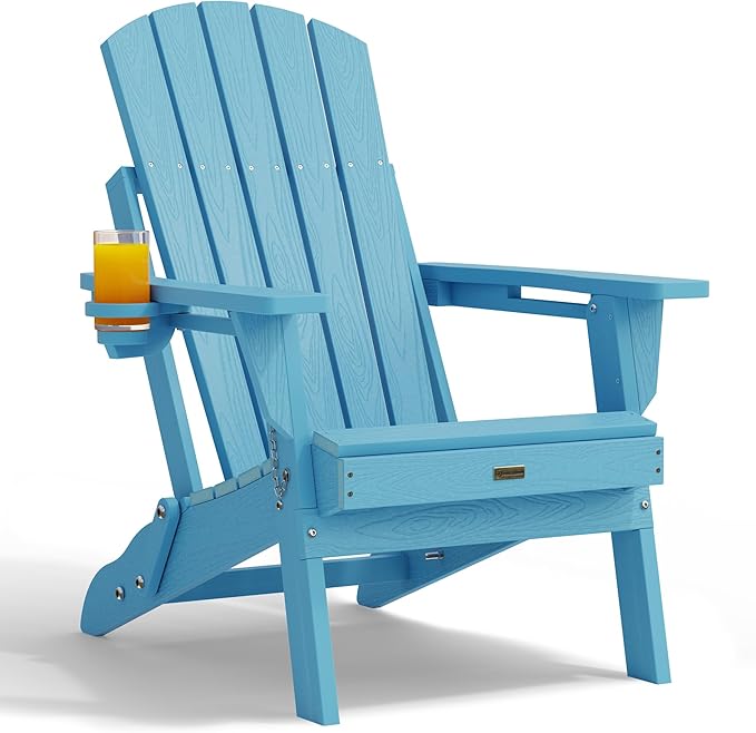 Adirondack Chair Outdoor Patio Backyard: Plastic HDPE Material with Folding - Weatherproof and UV Resistant - Ergonomic Design is Very Suitable for Family Members to Relax and Rest