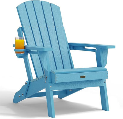 Adirondack Chair Outdoor Patio Backyard: Plastic HDPE Material with Folding - Weatherproof and UV Resistant - Ergonomic Design is Very Suitable for Family Members to Relax and Rest