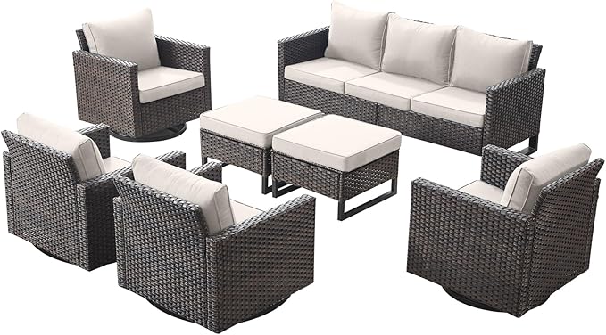 Rilyson Wicker Outdoor Patio Furniture Set - 7 Piece Patio Conversation Set with 4 Swivel Rocker Chairs - Photo 8