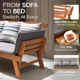 IDZO Amelie Eucalyptus Convertible Outdoor Sofa, 750lbs Capacity Patio Couch with Folding Armrest & Coffee Tray - Photo 3