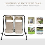 Outsunny Patio Swing Chair with 2 Separate Seats, Outdoor Swing Glider with Removable Canopy and Cup Holders, for Porch - Photo 3