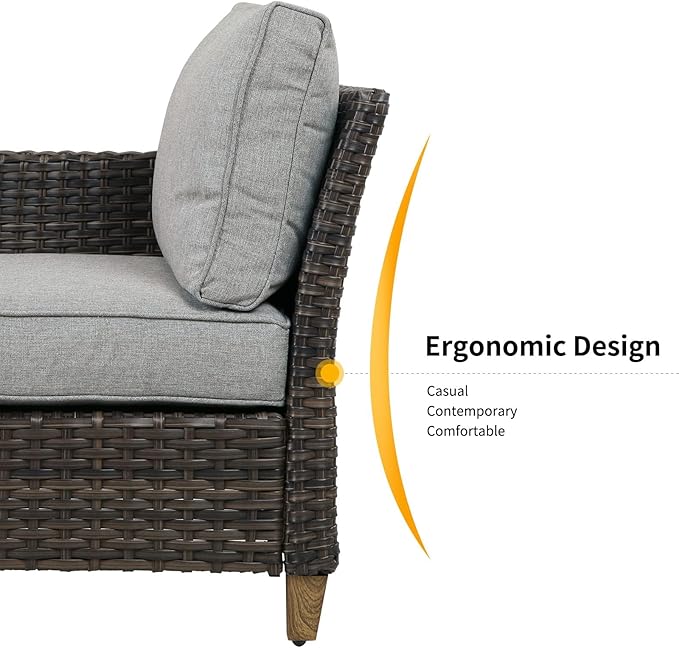 Grand patio Outdoor Furniture, Patio Wicker Sectional Sofa Modular Furniture Set Single Sofa Chair with Thick Cushions and Frame for Deck Porch Poolside Garden