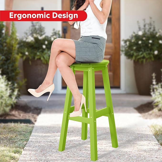 Costaelm 29" Height Outdoor Bar Stools, All-Weather Bar Stools, Adirondack Poly Patio Round Bar Stool for Patio, Deck, Kitchen Counter and Garden, Lime