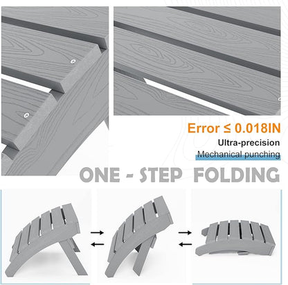 MXIMU Folding Adirondack Ottoman Set of 2: HIPS Plastic Outdoor Footrest Easy Assembly - All Weather Foot Rest Foot Stool for Adirondack Chair Use in Patio Garden Backyard Pool (Grey)