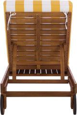 SAFAVIEH Outdoor Patio Furniture Collection - Newport Natural Solid Wood Chaise Lounge Chair with Yellow Stripe Cushion - Photo 8