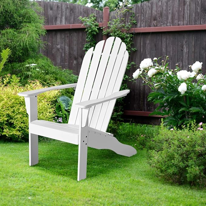 RELAX4LIFE Adirondack Chair, Acacia Wood Adirondack Lounge Chair, Weather Resistant Outdoor Chair for Patio Garden Yard Porch Deck, 350 LBS Weight Capacity, Wooden Fire Pit Chairs (1, White)