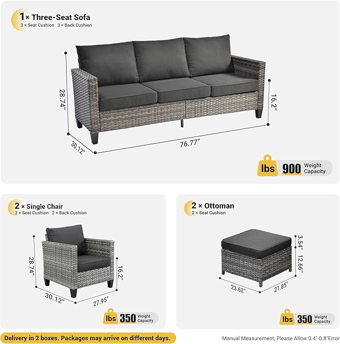 ovios Patio Furniture Set, 5 Pieces Outdoor Wicker Sofa Couch with Ottomans Comfy Cushions - Photo 7