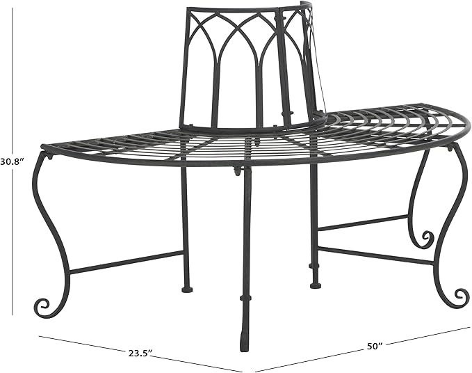 SAFAVIEH Outdoor Collection Abia Victorian Antique Black Semicircle Tree Bench - Photo 3