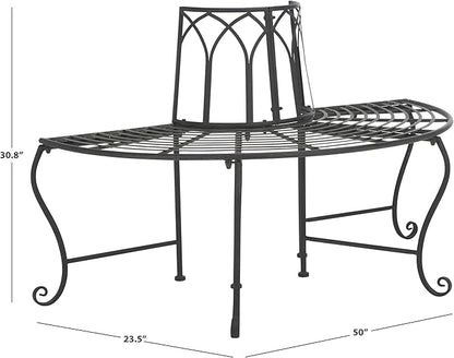 SAFAVIEH Outdoor Collection Abia Victorian Antique Black Semicircle Tree Bench
