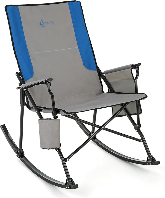ARROWHEAD OUTDOOR Foldable Rocking Camp Chair with Large Cup Holder, Side Pocket, Space-Saving Folding, Enhanced Swinging Rocker for Camping, Fishing, Patio