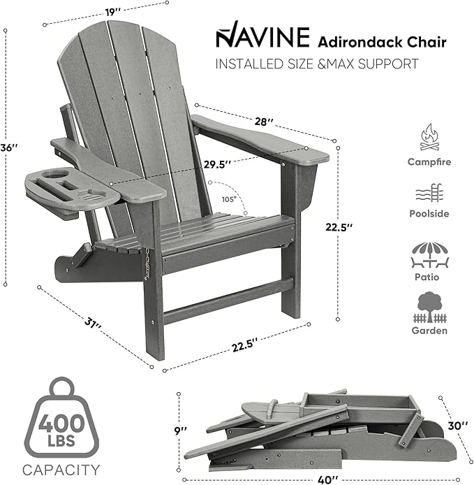 Adirondack Chair, HDPE Folding Adirondack Chair with Multifunctional Cup Holder - Photo 3