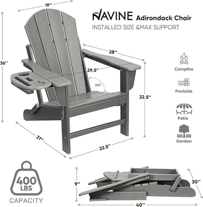 Adirondack Chair Set of 8, HDPE Folding Adirondack Chair with Multifunctional Cup Holder, Weather Resistant Fire Pit Chair for porches, patios, poolsides, Decks.