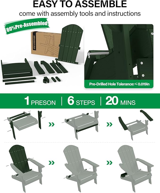 YEFU Adirondack Chair, Oversized Plastic Adirondack Chair Folding Outdoor Chairs with Cup Holder - Photo 8