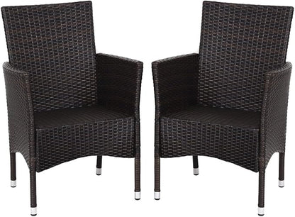 ReunionG 2PCS Patio Rattan Chairs, Furniture Armchair Set with Removable Cushions, Garden, Balcony, Pool Modern Rattan Armchair Set, Outdoor Wicker Chair Set (Brown)