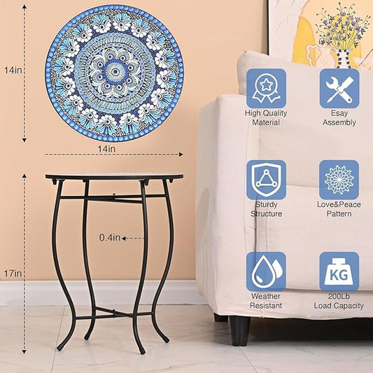 Metal Round Side Table, Weather Resistant Patio Accent Table for Indoor Outdoor Use, 14”Plant Stand for Flower Pots Vase Home Decor, Easy Assemble