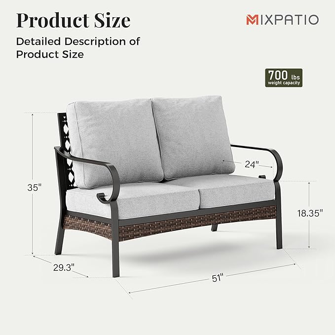 Patio Furniture Sofa, Love-Seat Patio Sofa Steel Frame Outdoor Sectional Couch with Deep Seating and 5.75” Cushions for - Photo 2