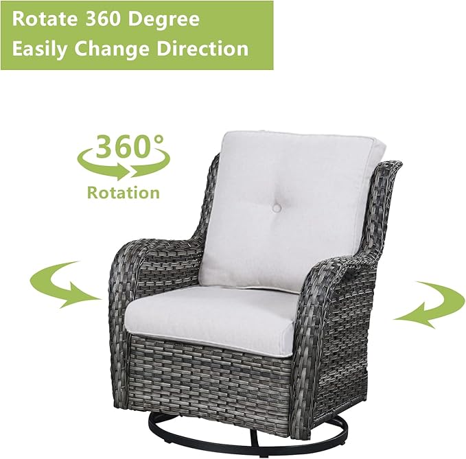 Rilyson Wicker Rocking Chair Swivel Chairs - 3 PC Rocker Patio Furniture Set Rattan Rocking Bistro Sets with Glass Top - Photo 2