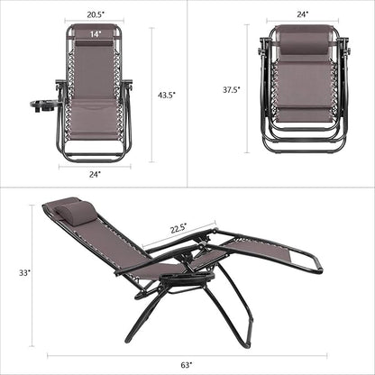 Devoko Patio Zero Gravity Chair Outdoor Folding Adjustable Reclining Chairs Pool Side Using Lawn Lounge Chair with Pillow Set of 2 (Brown)