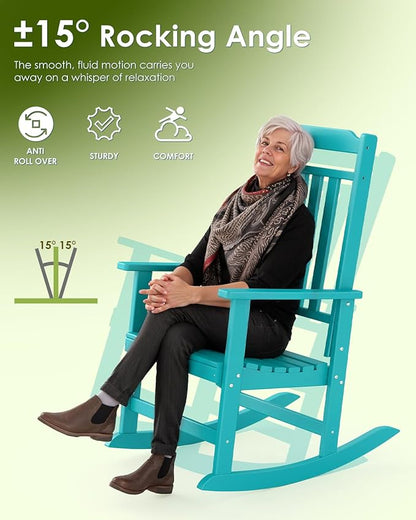 GREENVINES Outdoor-Rocking-Chairs-Set-of-2 | HDPE Plastic | Patio Rockers | Porch Rocker Chair | Oversized | High Back | Big & Tall | Aqua