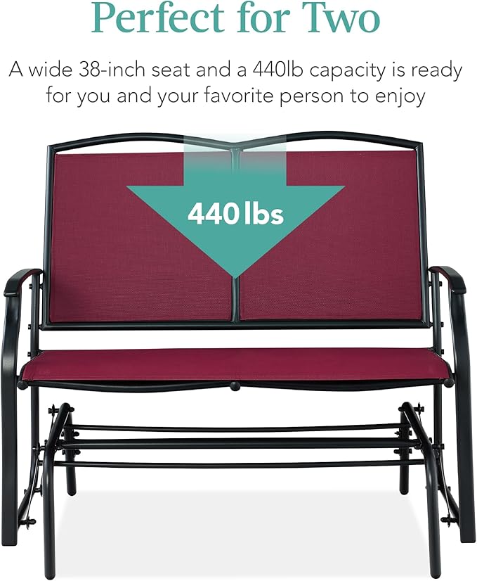 Best Choice Products 2-Person Outdoor Patio Swing Glider Steel Bench Loveseat Rocker for Deck, Porch w/Textilene Fabric - Photo 6
