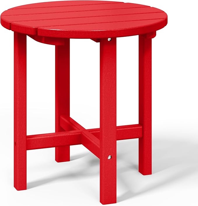WestinTrends Dylan Adirondack Round Outdoor Side Table, Red - Photo 4