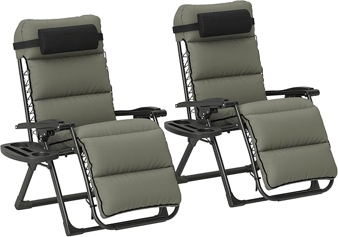 Outsunny Zero Gravity Chairs Set of 2, Reclining Folding Zero Gravity Lounge Chair - Photo 1