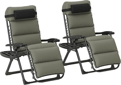 Outsunny Zero Gravity Chairs Set of 2, Reclining Folding Zero Gravity Lounge Chair, Outdoor Lounge Chairs with Removable Cushion, Headrest, and Cup Phone Holder Tray for Patio, Beach, Gray