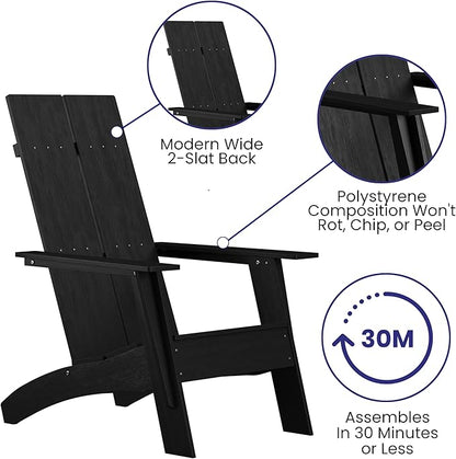 Merrick Lane Piedmont 2 Slat Poly Resin Adirondack Chair - Black - Modern Design - Indoor/Outdoor