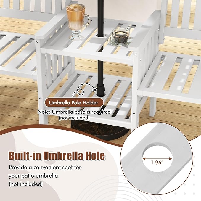 Tangkula Outdoor Wood Loveseat with 2-Tier Side Table and Umbrella Hole - Photo 5