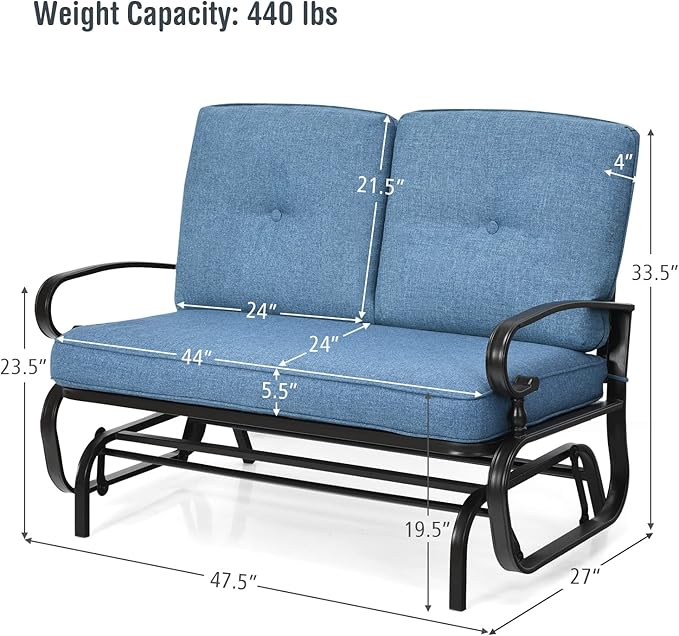 Giantex Outdoor Glider Bench, Patio Loveseat with Cushions, 440 Lbs Capacity, 2-Person Outdoor Rocking Chair - Photo 3