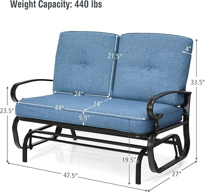 Giantex Outdoor Glider Bench, Patio Loveseat with Cushions, 440 Lbs Capacity, 2-Person Outdoor Rocking Chair, Porch Glider Swing for Garden, Backyard, Poolside, Patio Seating Rocker (Navy)